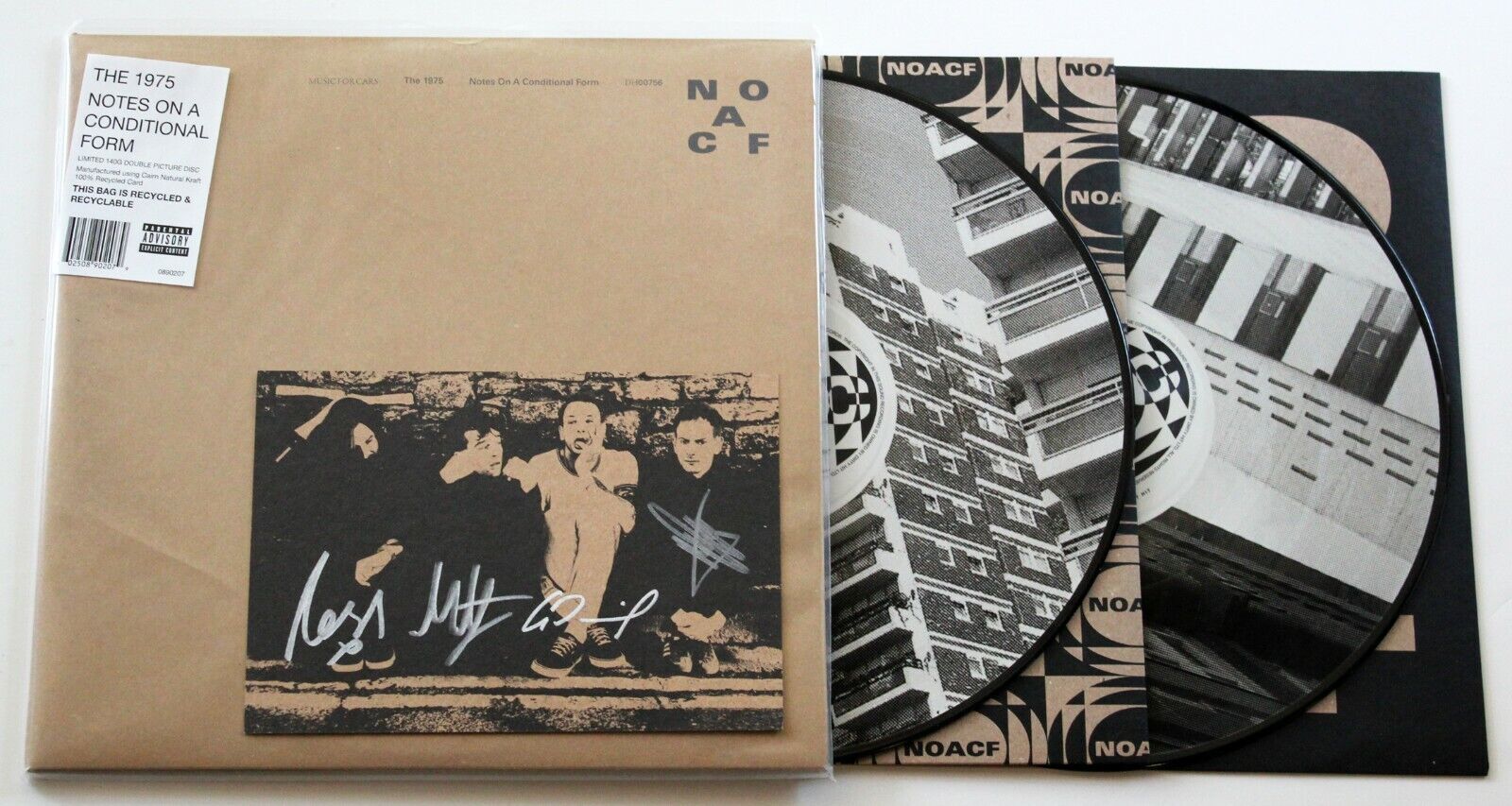 THE 1975 BAND SIGNED NOACF ART CARD & LP PICTURE DISC VINYL RECORD AUTOGRAPH COA