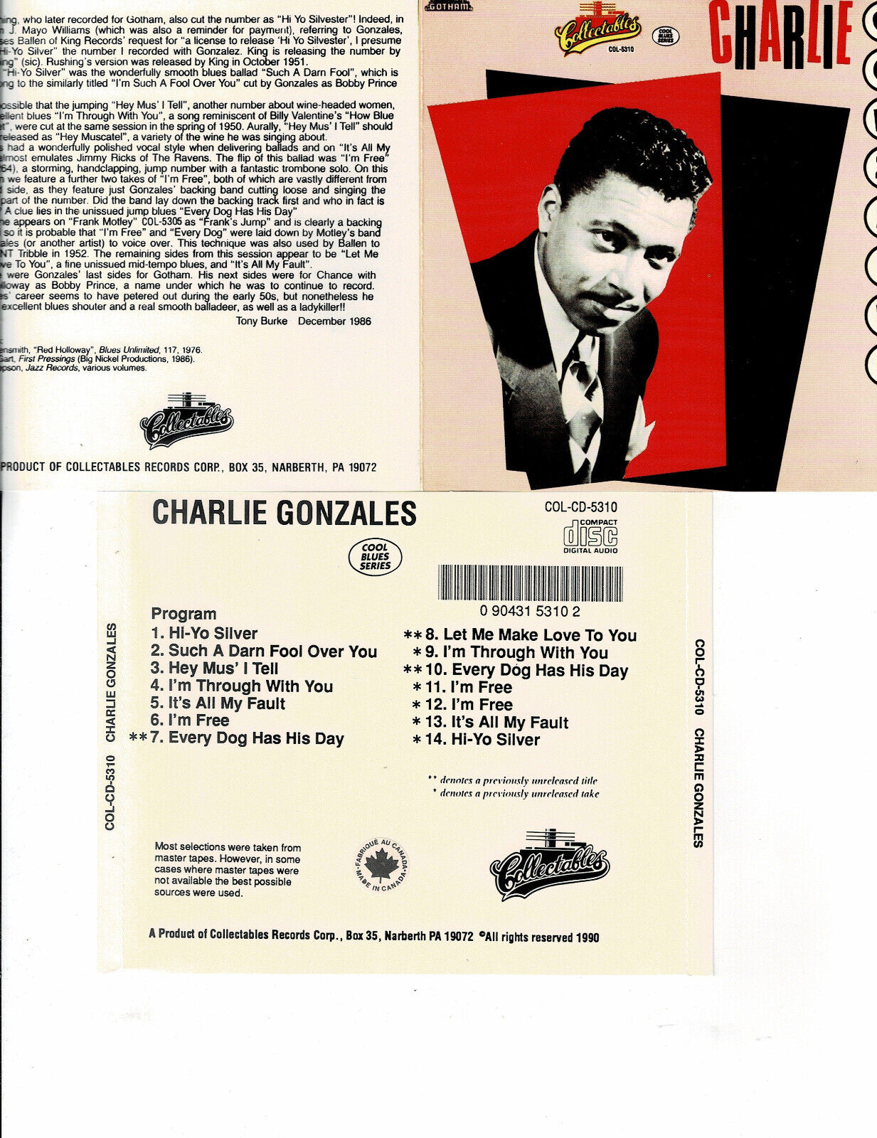 CHARLIE GONZALES - CHARLIE GONZALES (CD 1990)  **14 TRACKS** *BLUES/R&B*