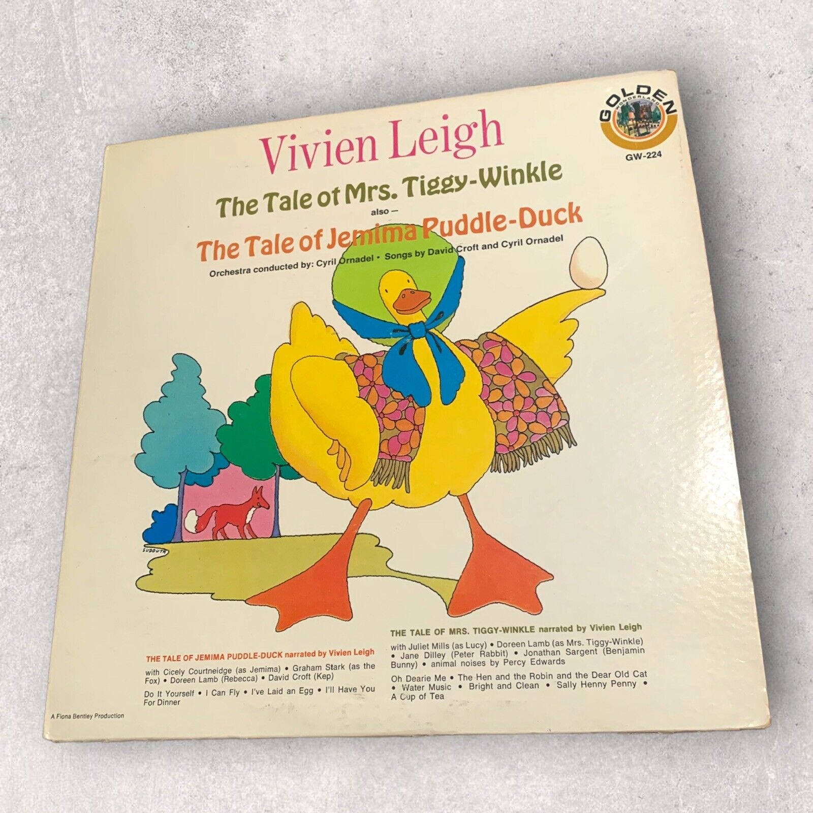 Vivien Leigh The Tale of Mrs. Tiggy-Winkle Jemima Puddle Duck LP GW-224 Vintage