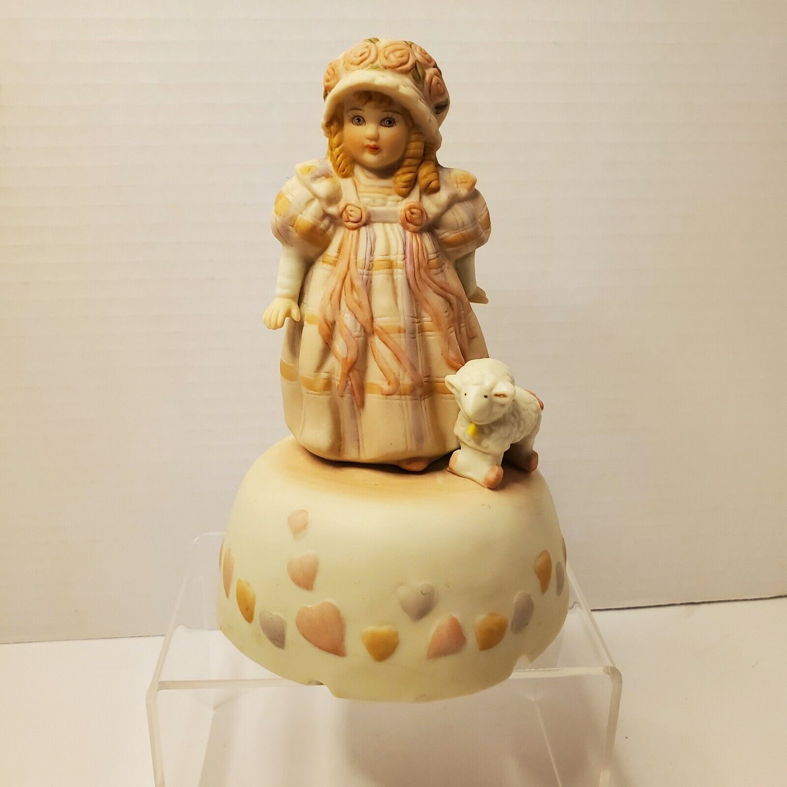 Vintage Schmid Music Box Girl and Lamb Bisque