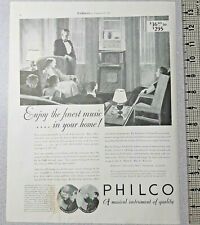 1932 Philco Vintage Print Ad Radio Music Balanced Tubes Family Formal Home B&W picture