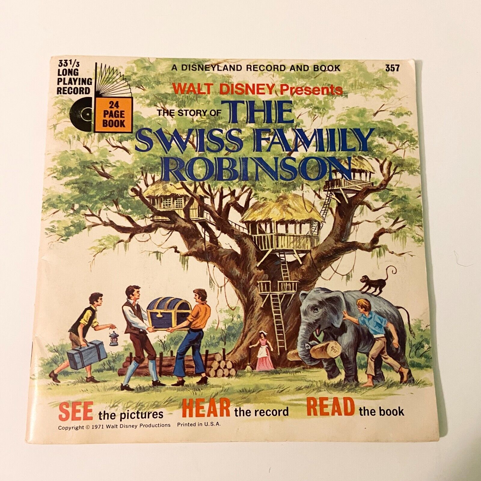 Vintage 1971 Disney The Swiss Family Robinson 7 Inch  Record and Book