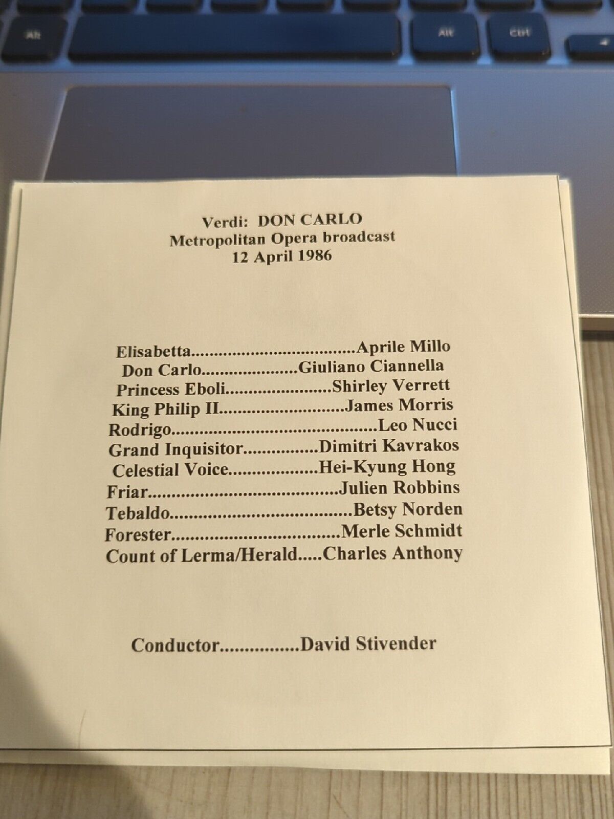 LIve Recorded Opera CD -1632 Don Carlo 1986 Millo Ciannella Verrett morris Nucci