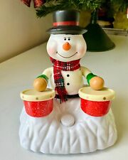 Snowman Plaid scarf Animated Playing Drums Musical Christmas picture