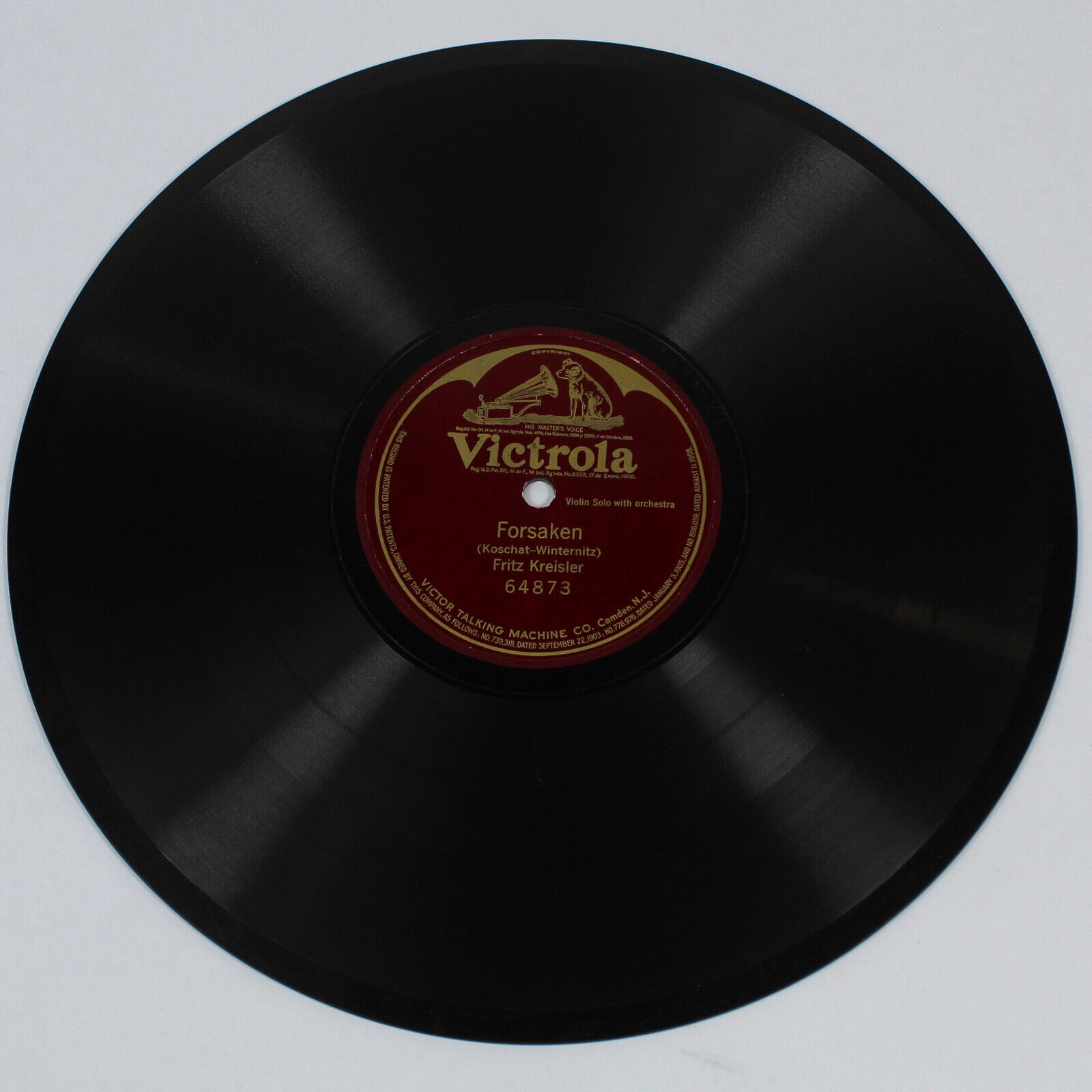Vintage Fritz Kreisler Forsaken Victorola 64873 One Sided 78 RPM 1920 Classical
