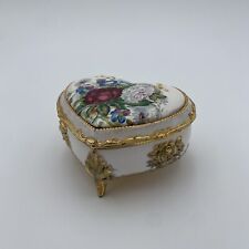 Vintage Heart Sankyo Music Box Trinket Jewelry Gold Ornate Floral Shabby Chic picture