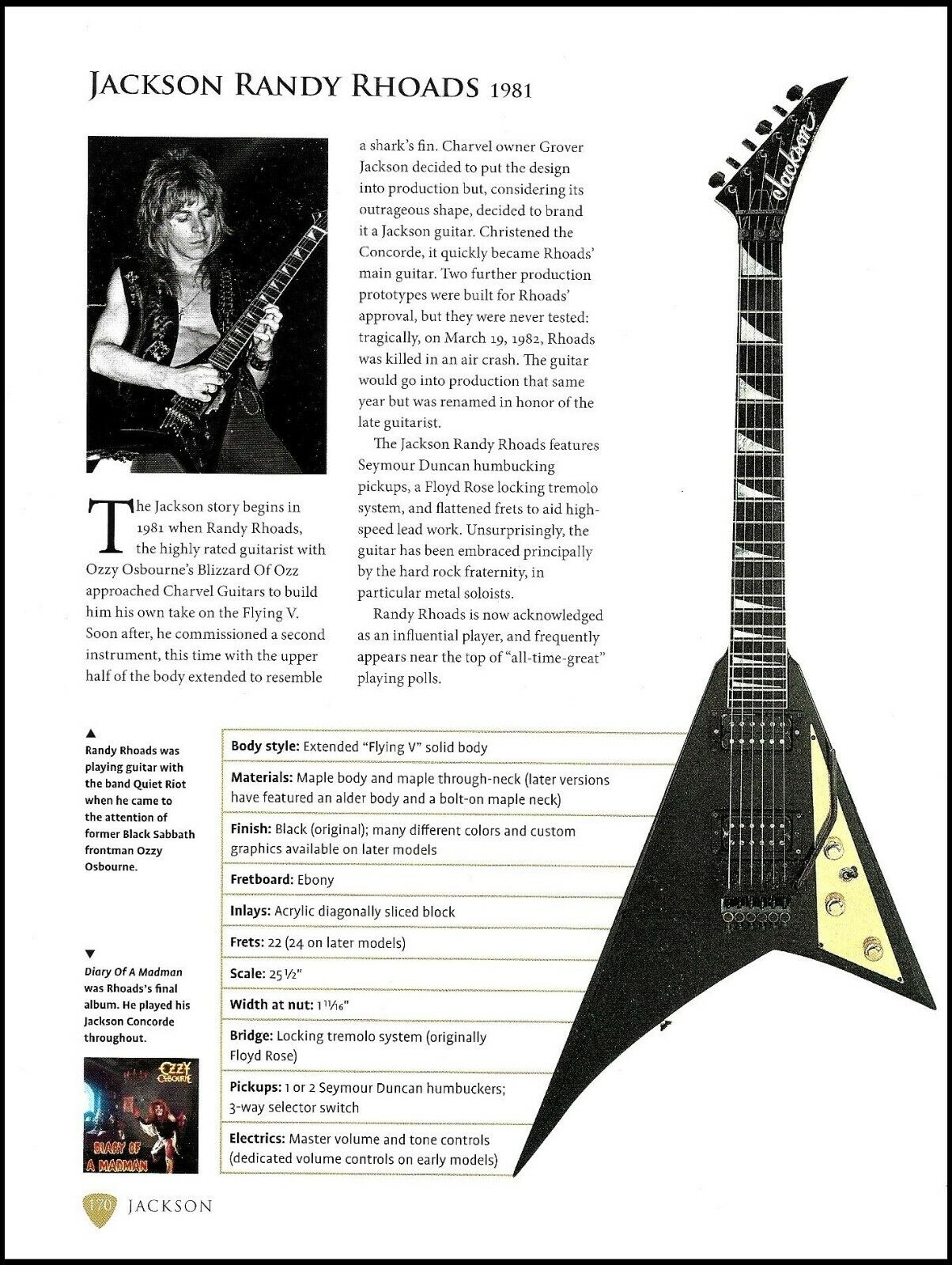 The 1981 Jackson Randy Rhoads guitar history article + family tree 6 x 8 print