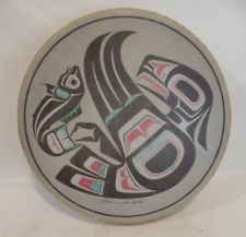 Northwest Coast Indian Haida 11” Drum Signed Clarence A Wells Fish Hawk Art picture