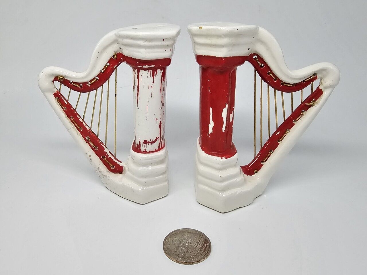 Vintage MCM Red And White Musical Harps Salt & Pepper Shakers