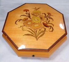 Vintage Sorrento Italian Octagonal Wood Music Jewelry Box Reuge Plays Love Story picture
