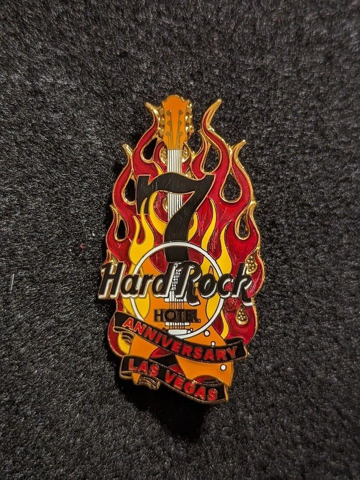 Hard Rock Cafe pin Las Vegas Hotel 7th Anniversary flaming guitar & number