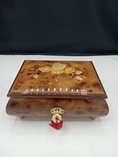 Vintage Wood Inlaid Music Jewelry Box Swiss Made Sold In GERMANY with Key Hand  picture