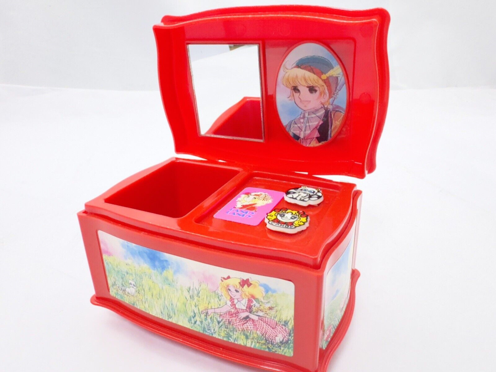 Candy Candy Vintage 1970s Animated Red Music Box with Mirror, Popy Collectible