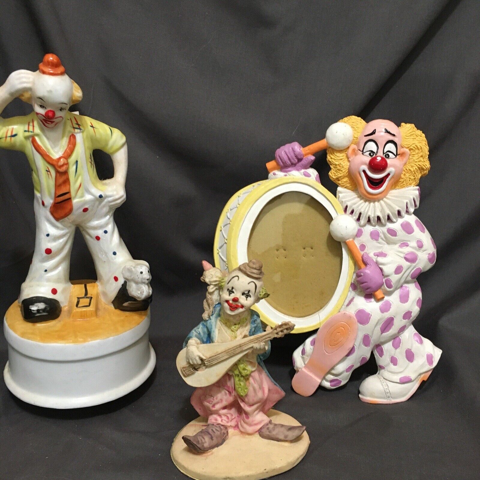 Vintage Clown Lot,1 Photo Frame, 1 Figurine, 1 Music Box
