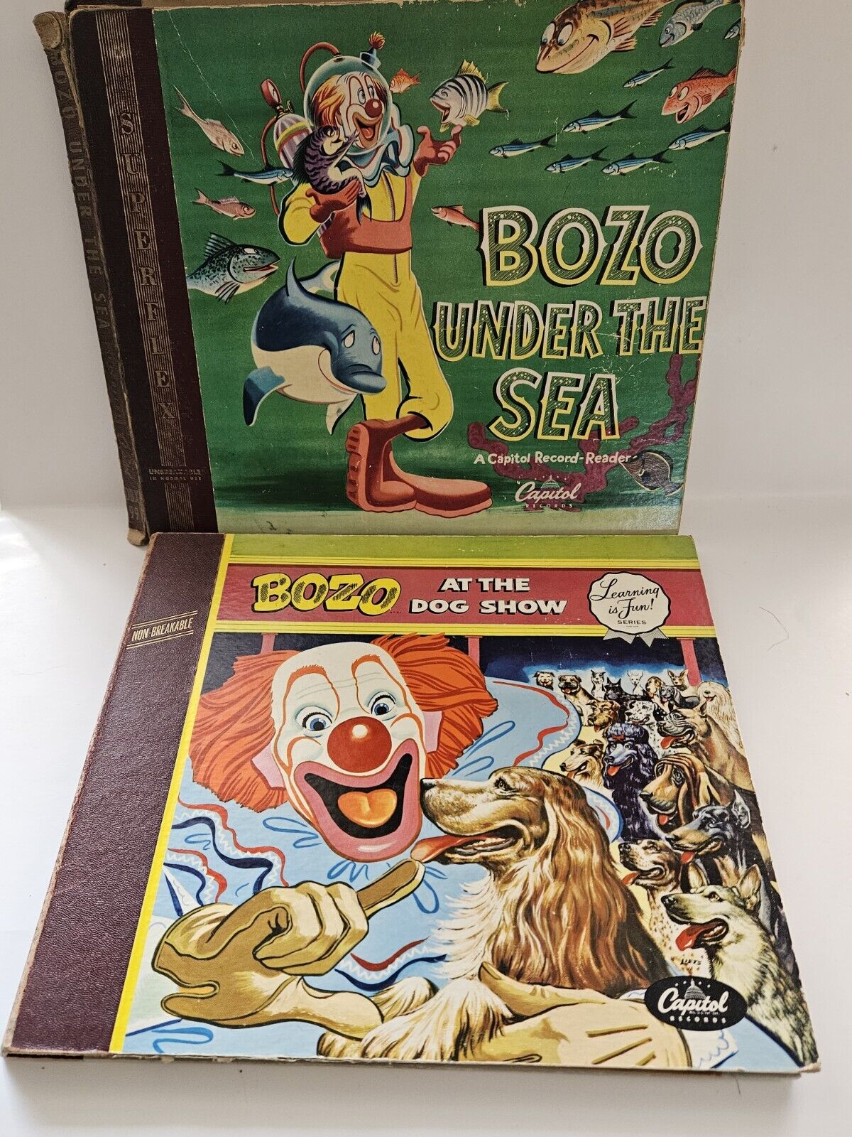 2 Bozo The Clown 1940\'s At the Dog Show & Under the Sea Vintage Records Books