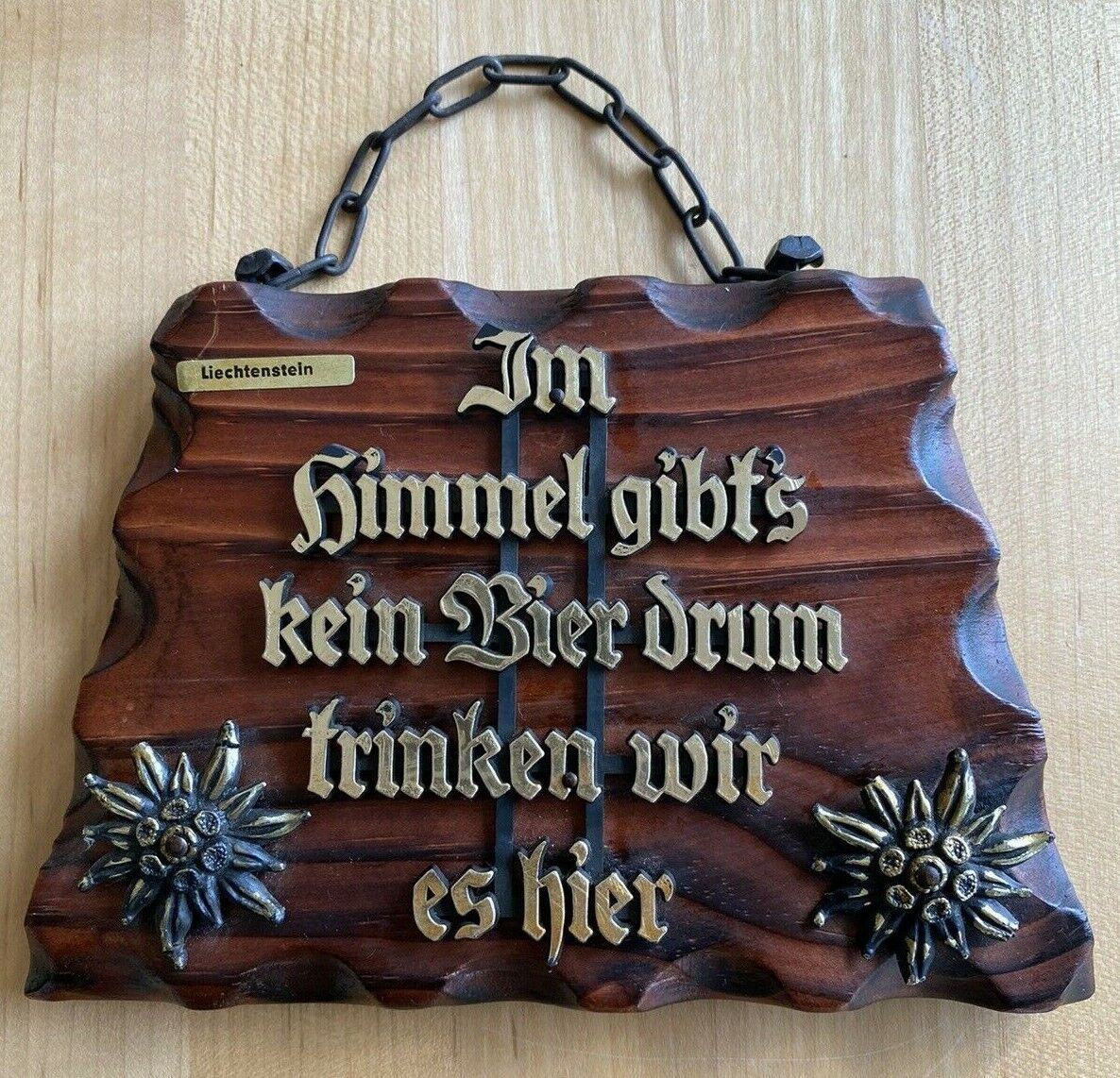Vintage Wooden Pub Sign - Popular German Pub Song Lyrics - Liechtenstein
