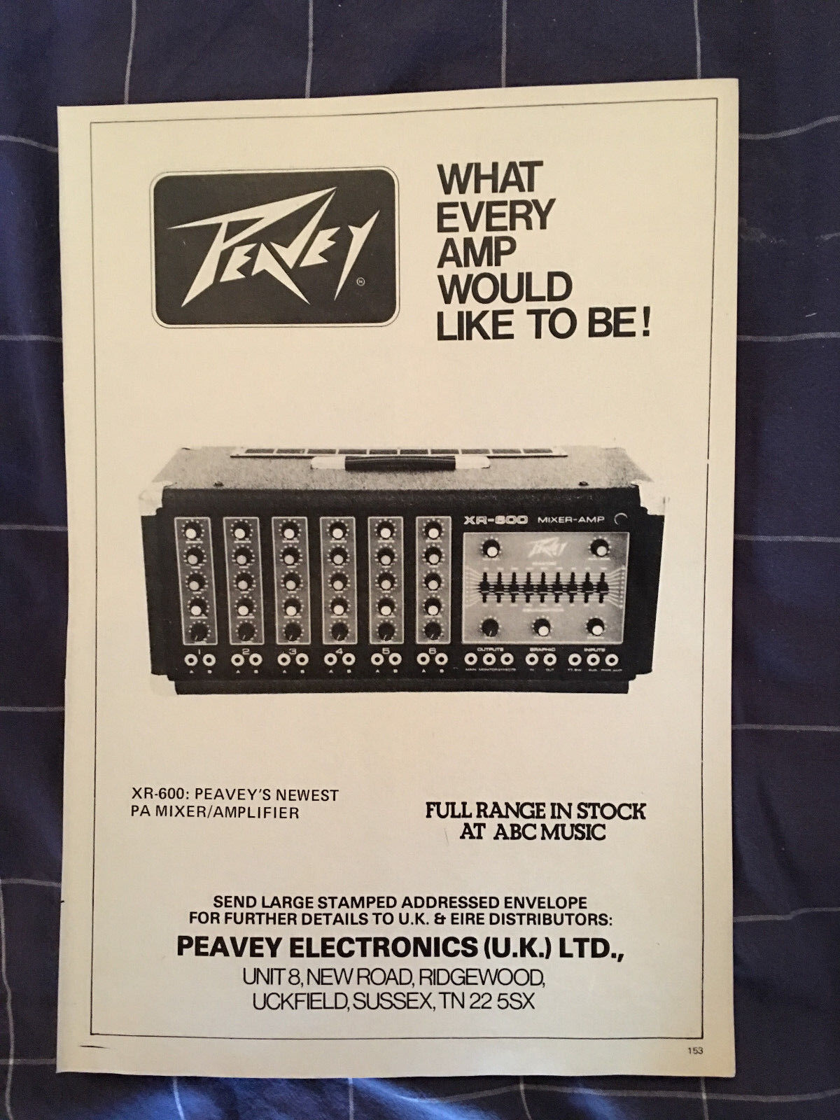 PEAVEY XR-600 AMP - ORIGINAL 1978 1 PAGE PICTURE A4 ADVERT - CLIPPING/CUTTING
