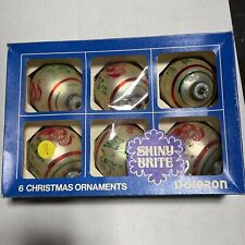 6 Vtg SHINY BRITE Silvered Ball Guitar Santa Reindeer Christmas Ornament Box picture