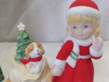 Vintage Porcelain Music Box Girl & Puppy  Tis The Season Christmas Wind Up    picture