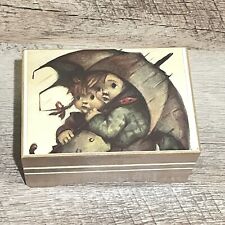 Vintage Reuge Swiss Wooden Music Box 2 Toddlers Under The Rain Holding Umbrella picture