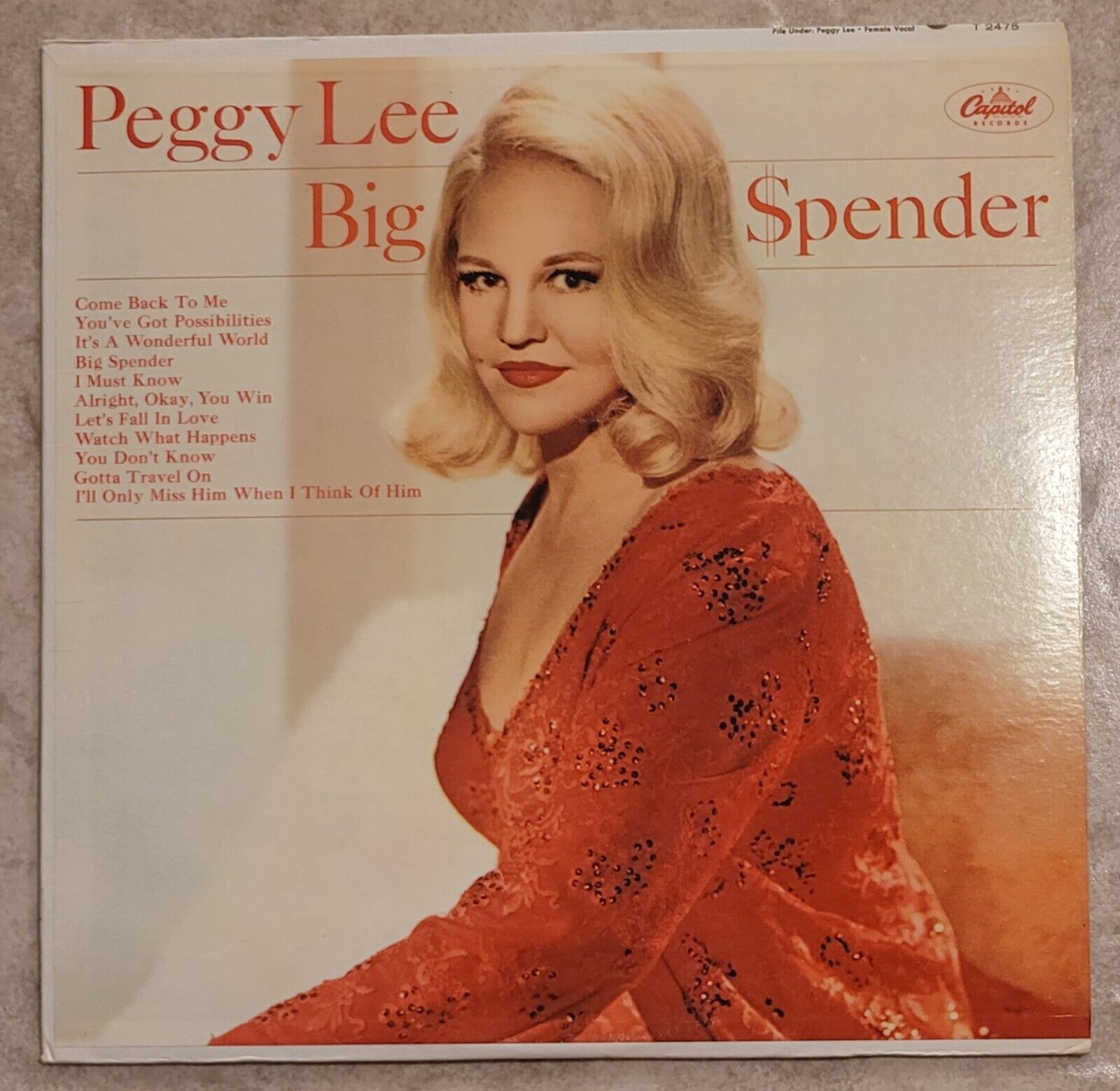 VINTAGE VINYL RECORD PEGGY LEE BIG $ SPENDER CAPITOL RECORDS CHEESECAKE COVER