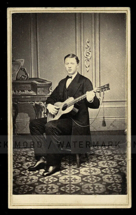 1860s CDV ID'd Guitar Player Musician Pet Furley Fulton Missouri Photo Music