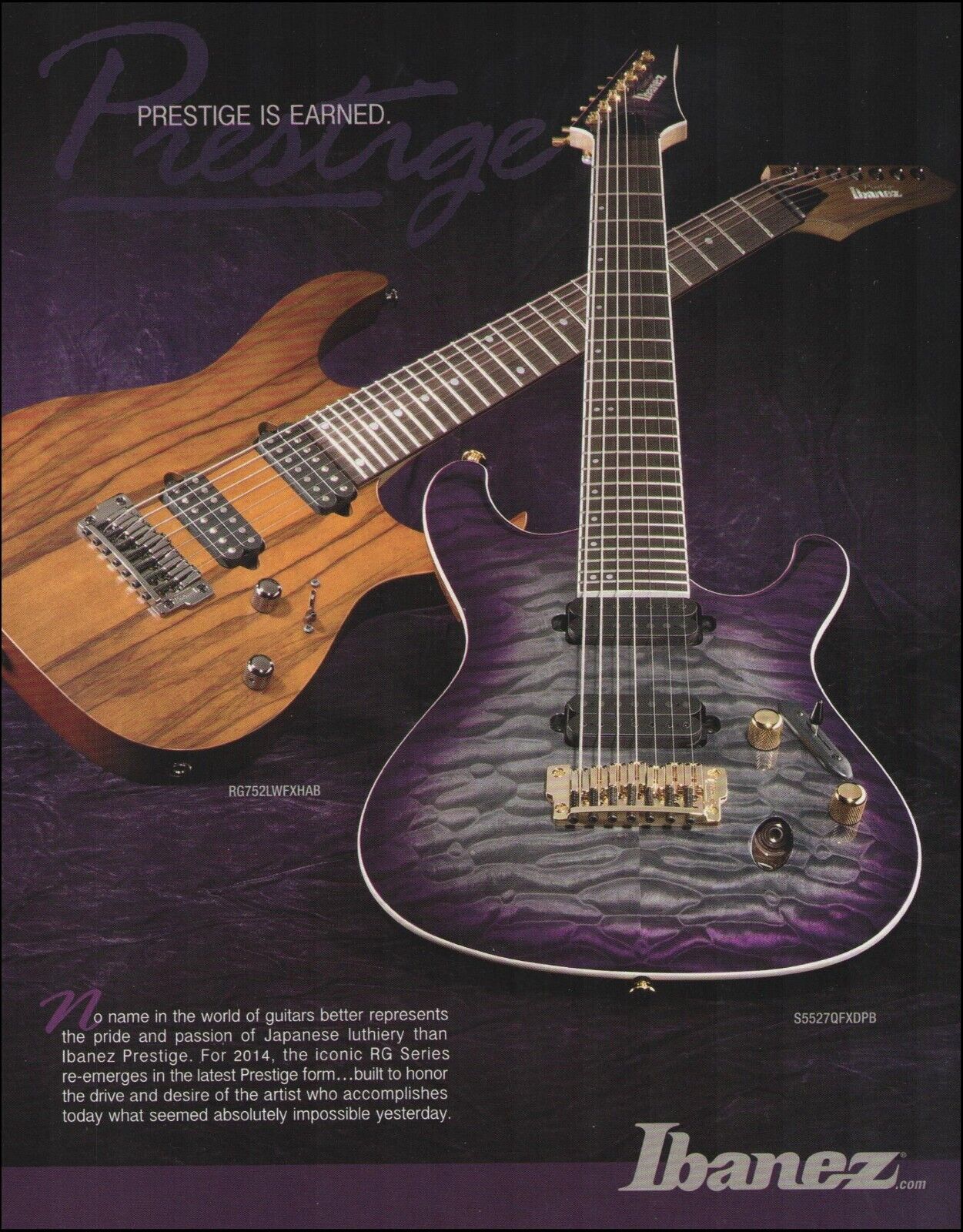 Ibanez Prestige RG series guitar advertisement 2014 ad print