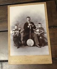 Antique Photo Father & Young Sons Musicians Music Group Playing Banjo & Guitars picture