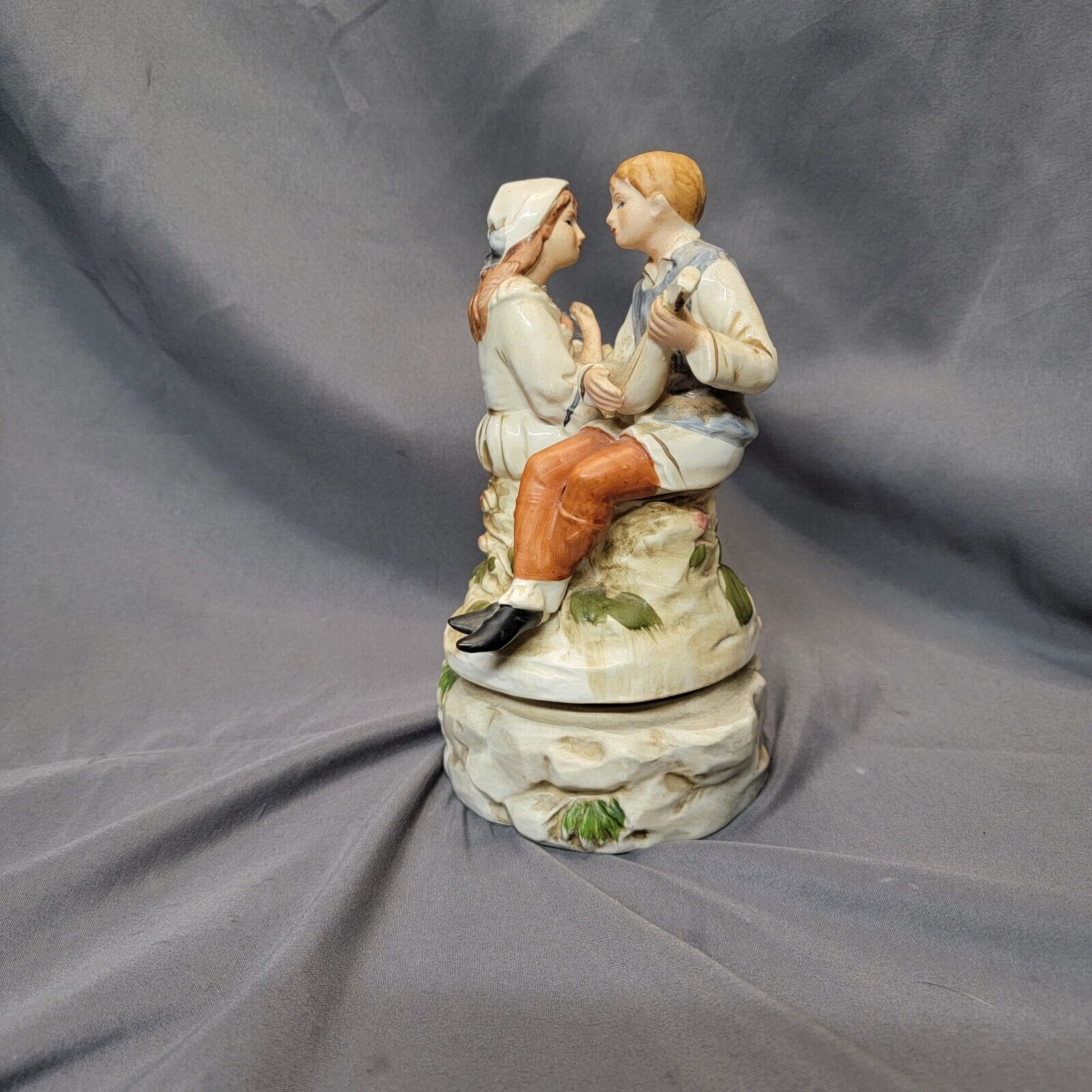 Vintage Boy With Mandolin And Girl Musical Figurine