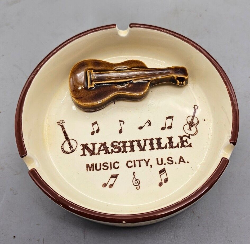Nashville City Music Ashtray With Raised Guitar made in Japan 4.5” Diameter 
