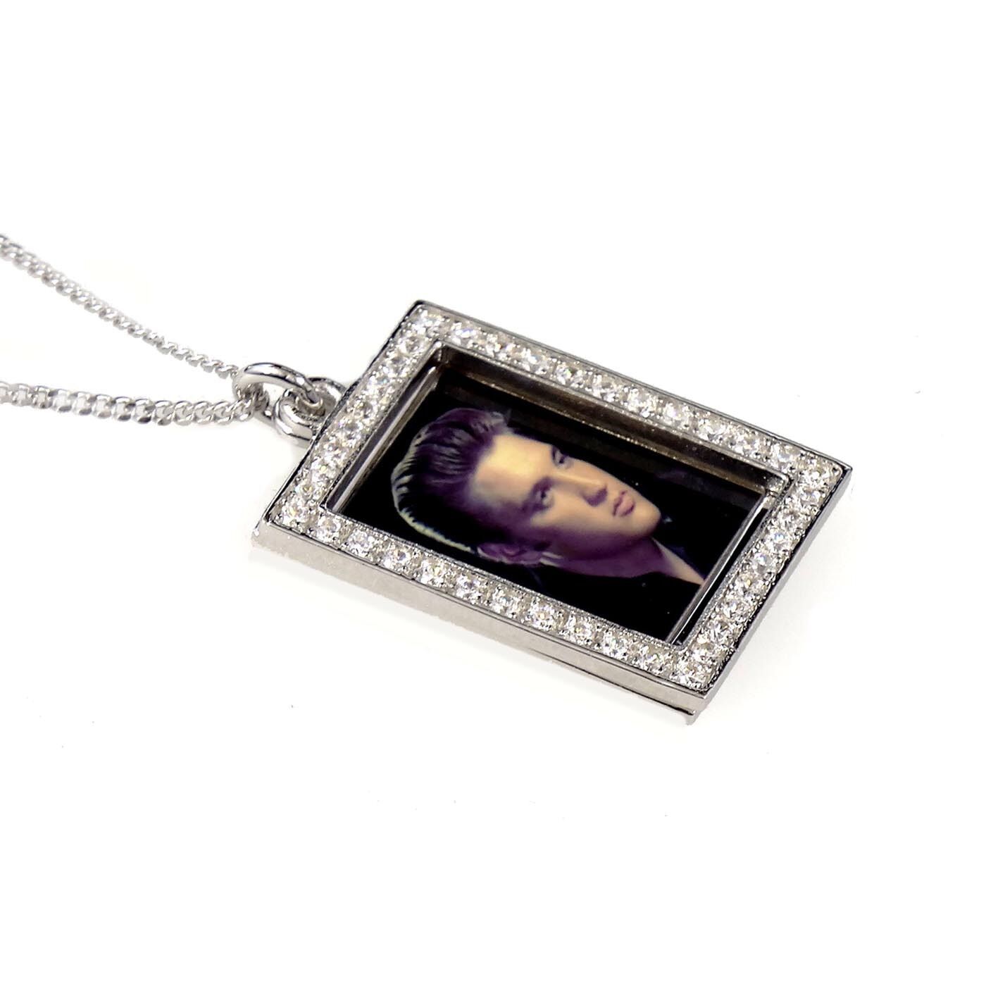 Elvis Presley Photograph Pendant - Hallmarked Silver with Swarovski Crystals