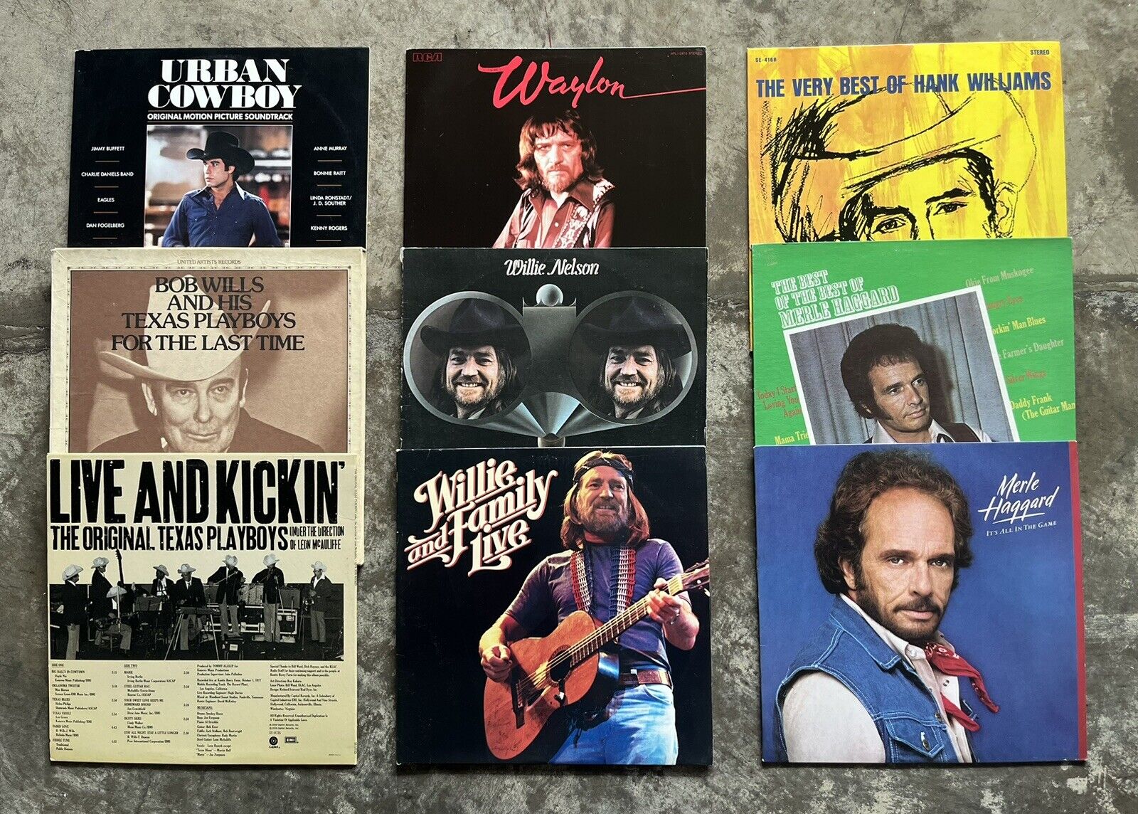 Lot of Vintage Country Vinyl - Waylon, Merle, Willie, Bob Wills, Hank Williams