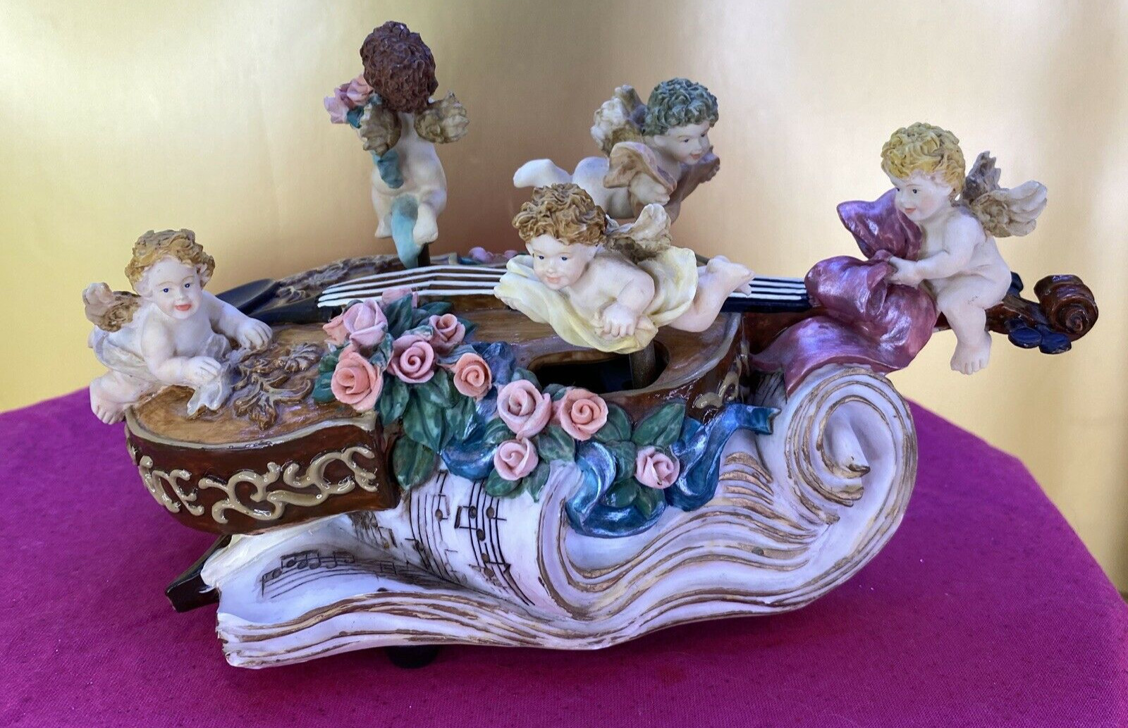 Vintage The San Francisco Music Box Co. Cherubs Angels Violin Rapsodie Sur Theme