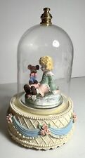 Music Box Vintage Ceramic 7in Glass Dome With Little Girl picture