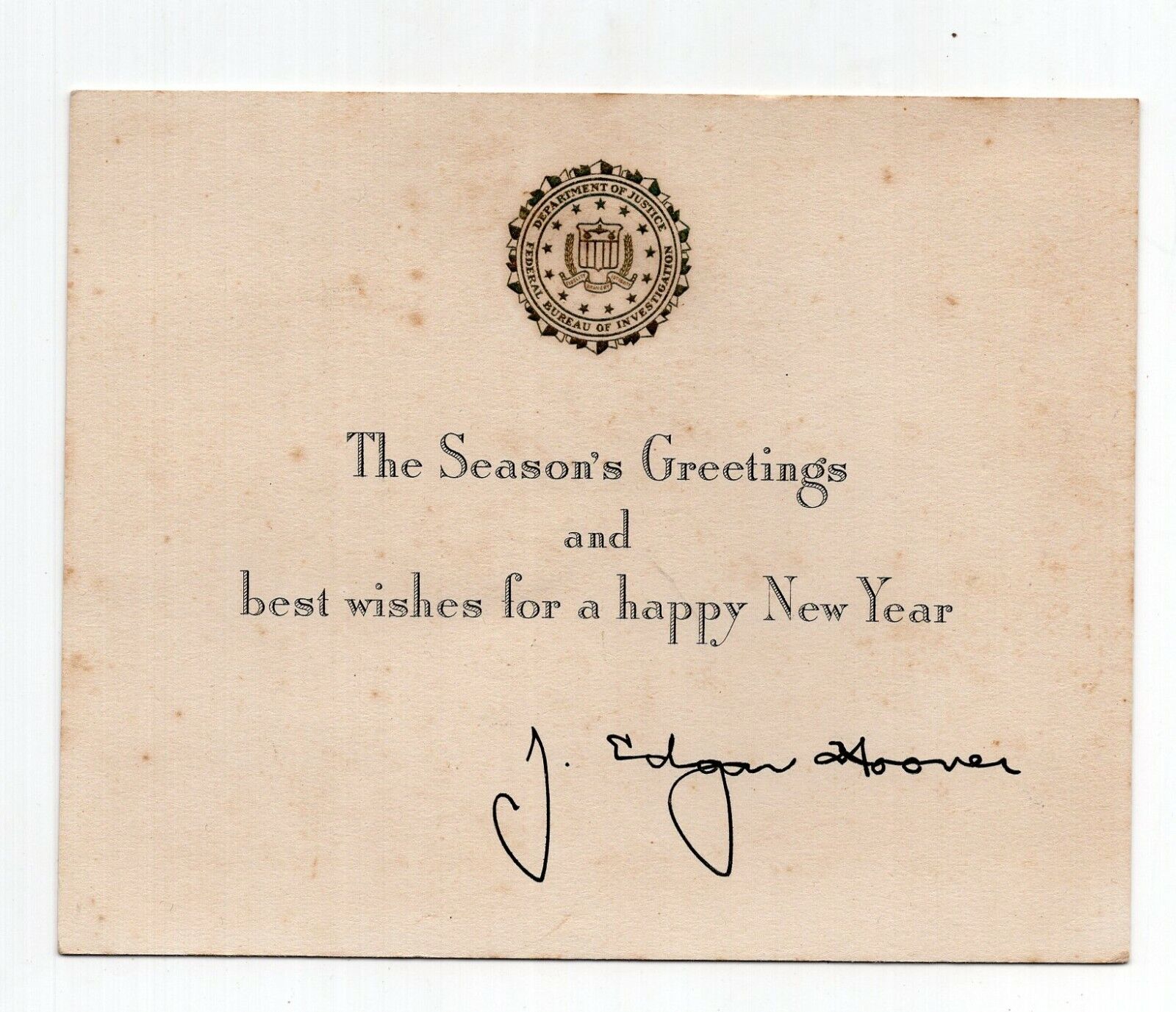 Vintage J. Edgar Hoover Signed FBI Christmas Card