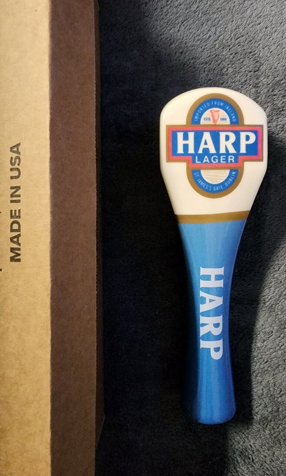 Harp Lager TAP HANDLE *BRAND NEW IN BOX* BAR. BEER. CERAMIC HANDLE. NEW DESIGN 