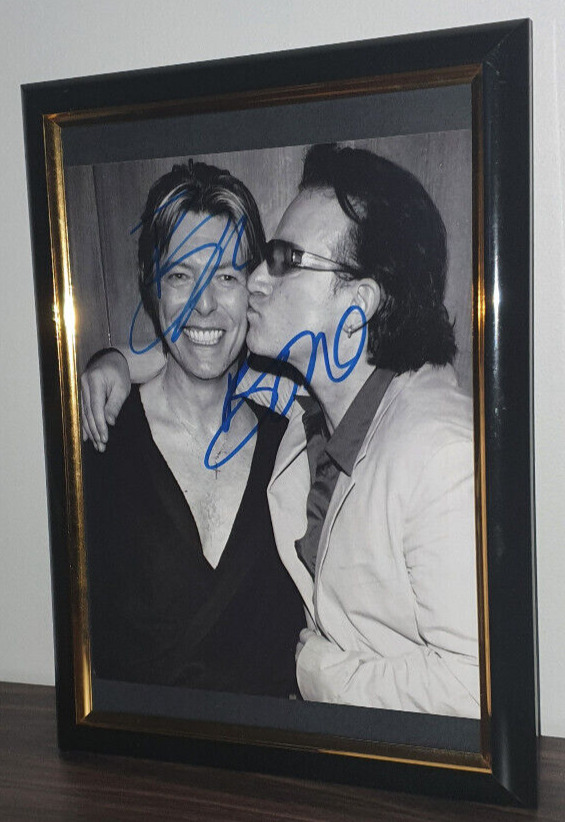 DAVID BOWIE,   & BONO - HAND SIGNED WITH COA - FRAMED PHOTO U2 - AUTOGRAPHED