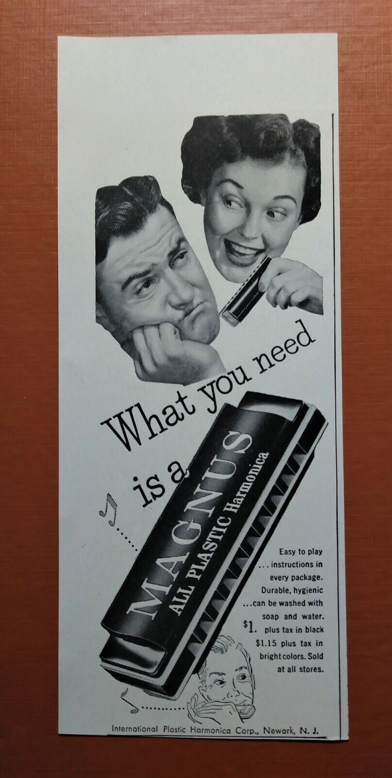Vintage 1940\'s Musical Instrument - Magnus all Plastic Harmonica - 1946 Print AD