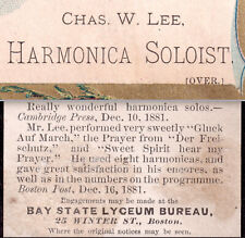 c 1882 Harmonica Concert Soloist Charles W Lee Boston Lyceum Bureau Trade Card picture