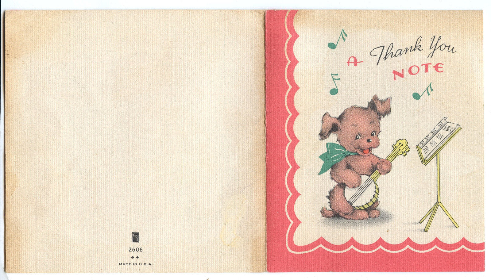 A Thank You Note Vintage Greeting Card Banjo Playing Singing Animals