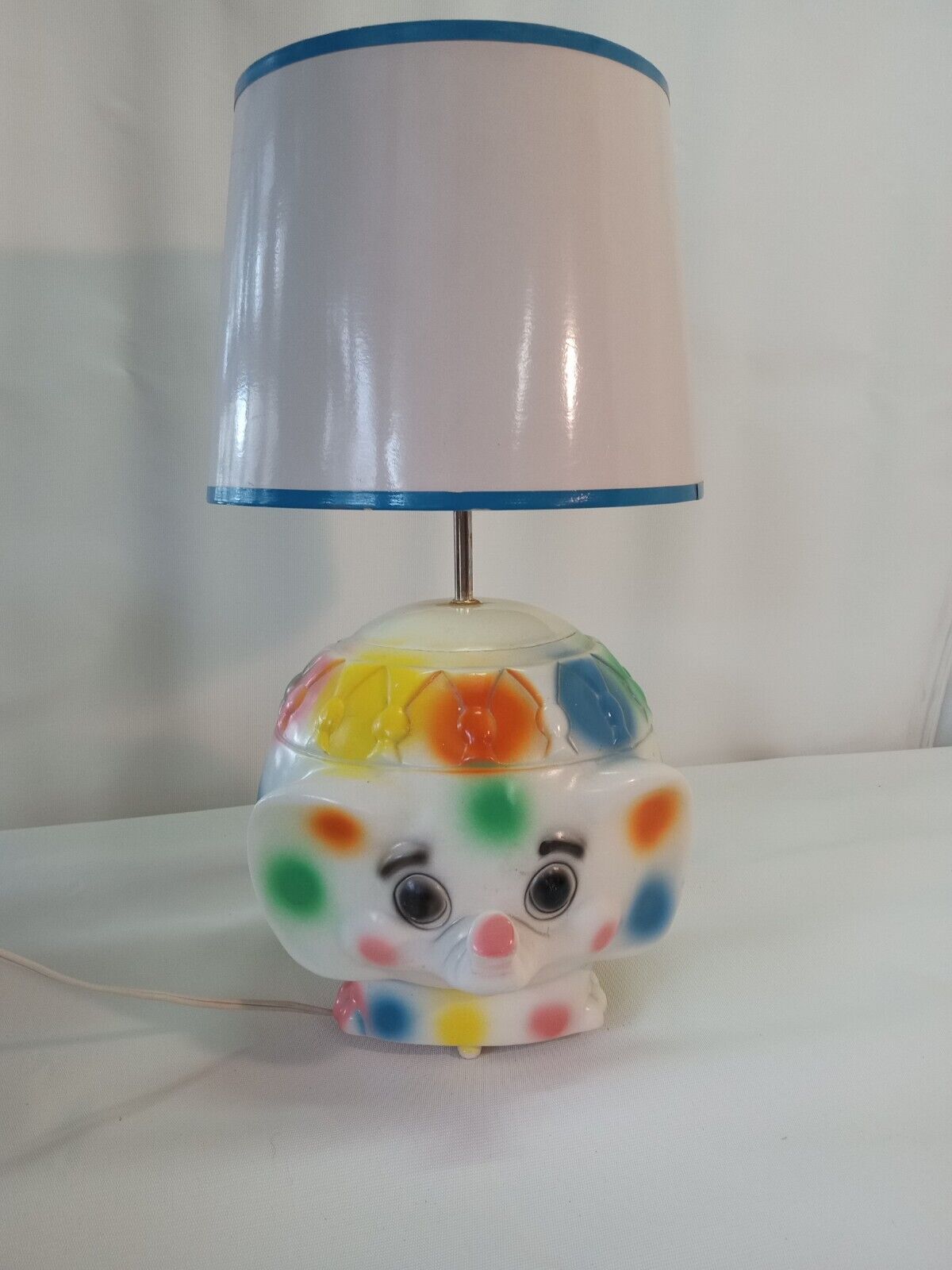 Polka Dot Elephant Lamp 1974 18” Tall With Shade. Has Glue Stains On Top