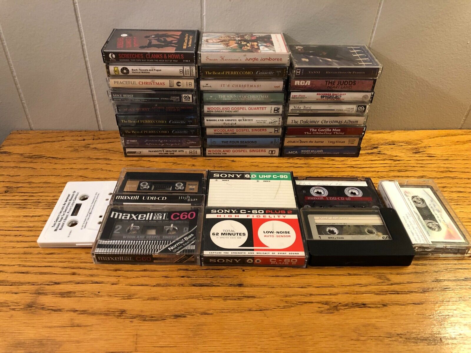 Lot Of 34 Vintage Christmas, Gospel, Random, and Recordable Cassette Tapes
