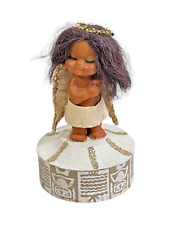 vtg 1970s Hawaiian Hula Girl Christmas Angel Music Box Revolving Doll Tiki 8” picture