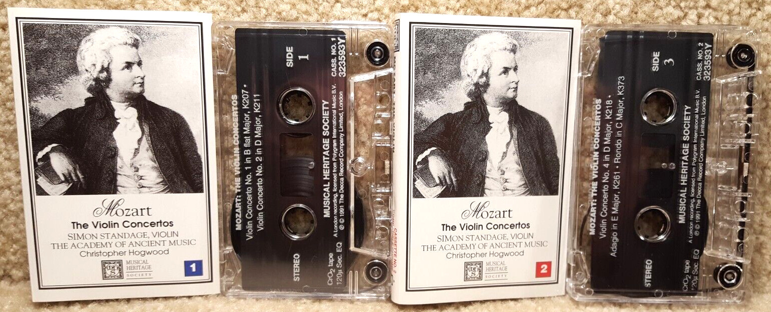 Vintage Cassette Tape Set Mozart The Violin Concertos Simon Standage Hogwood