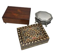 Vintage Lot Pewter, Wooden Music, Wood Inlay Jewelry Trinket Boxes picture