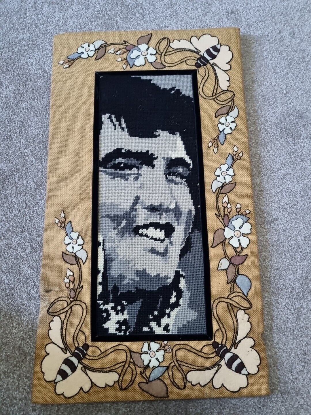 Vintage Elvis Presley Tapestry Needlepoint  65x35 Cm Rare (Needs framing) 