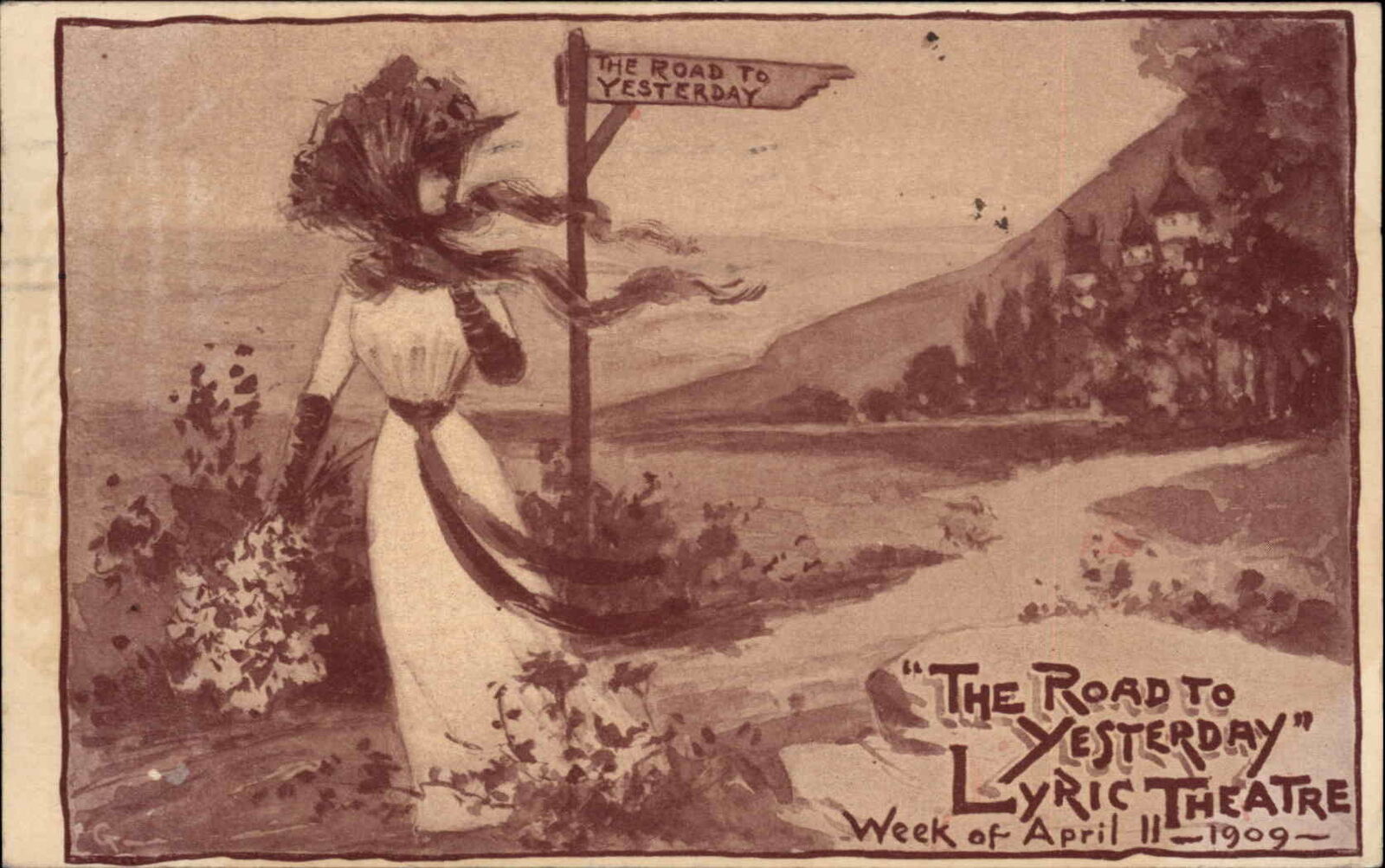 Lyric Theatre Road to Yesterday 1909 Minneapolis Cancel Postcard