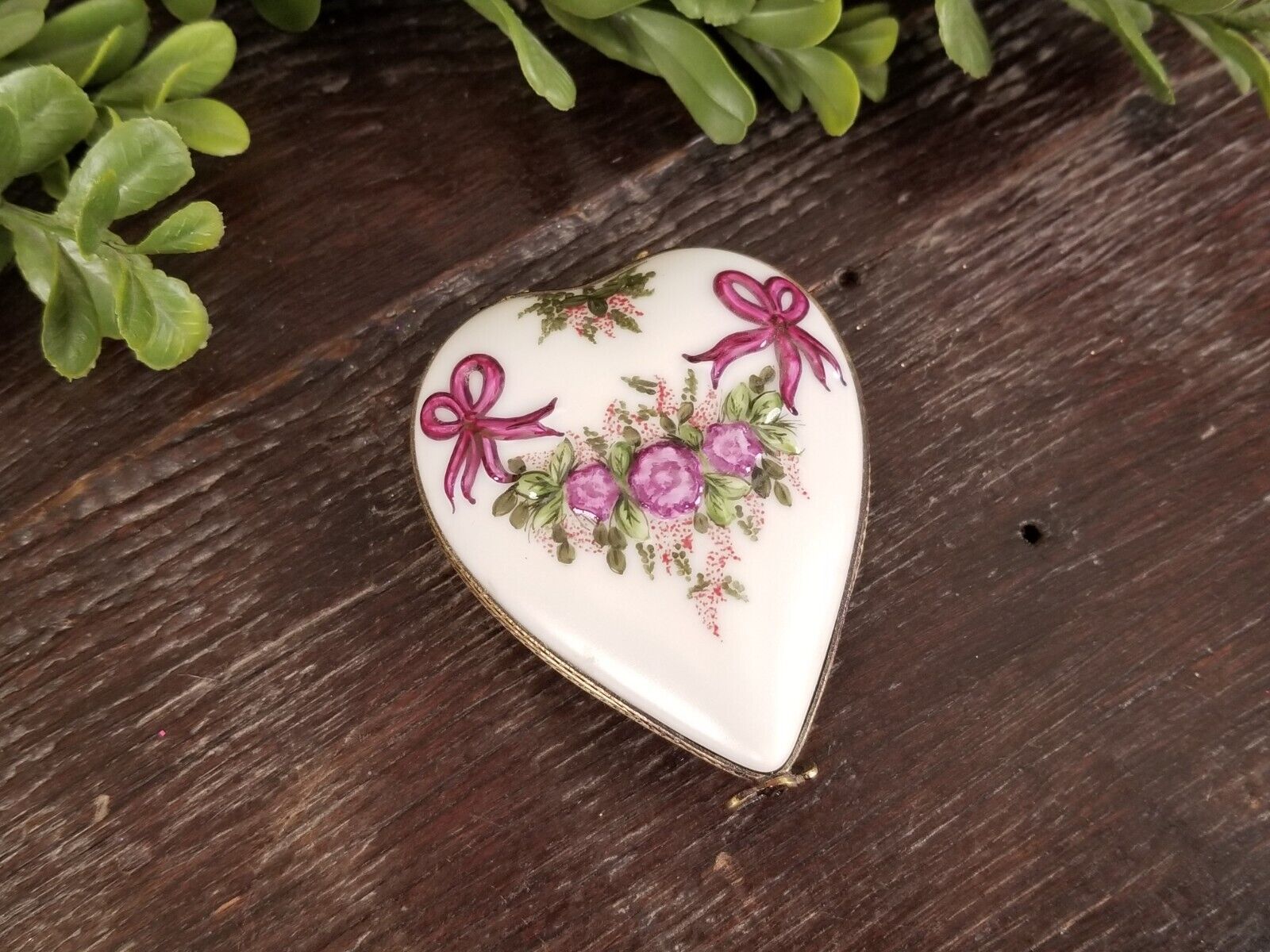 Vintage Limoges Hand Painted Heart Shaped Trinket Box with Flowers * with COA