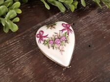 Vintage Limoges Hand Painted Heart Shaped Trinket Box with Flowers * with COA picture