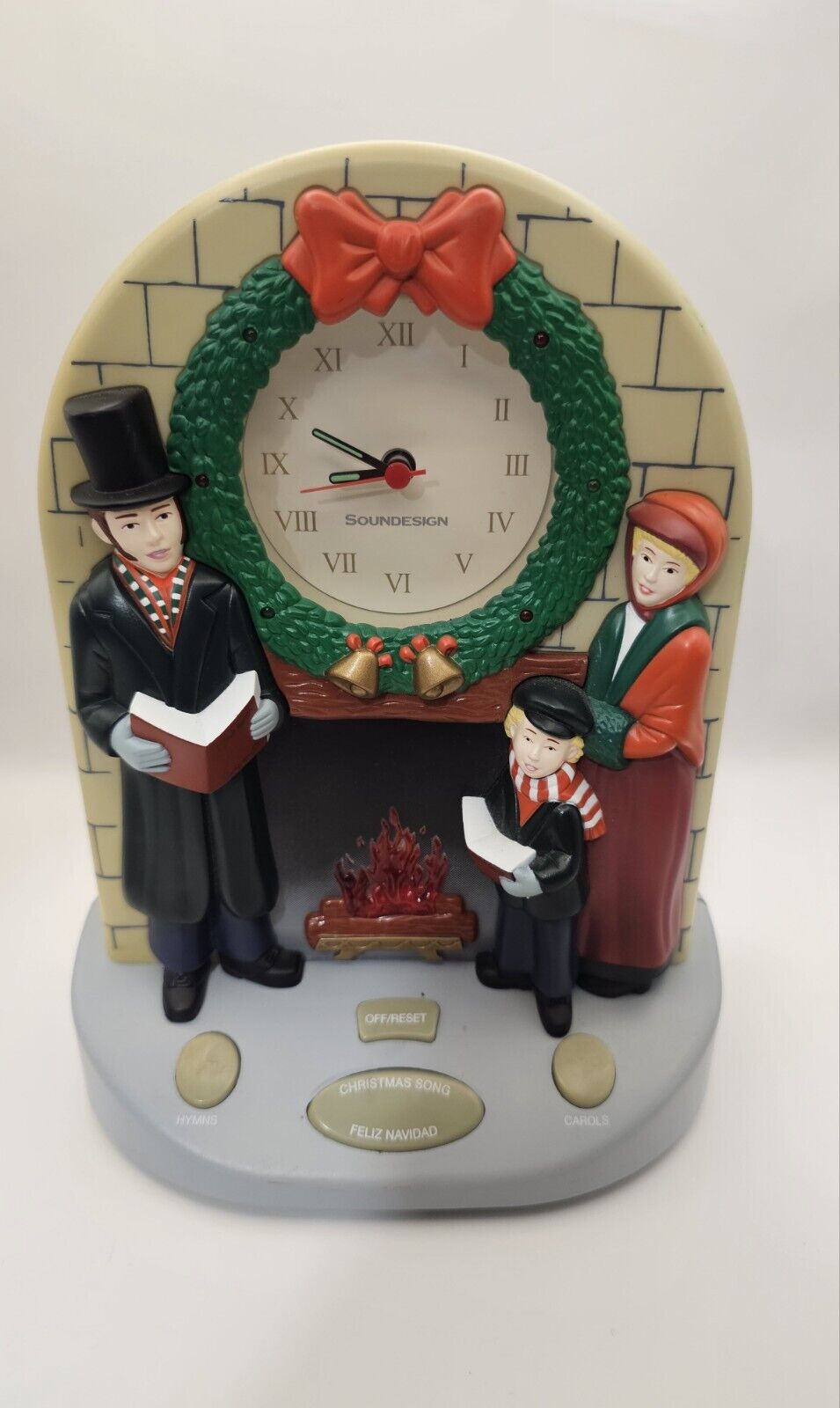 Vintage Musical Christmas Carol Clock Lights Holiday Soundesign, Carolers